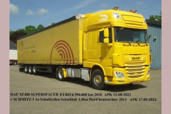 DAF XF 480 Superspacecab Euro 6 2018 + Schmitz 3 Axle Tautliner Slidingroof Lift axle Hardwooden floor 2014